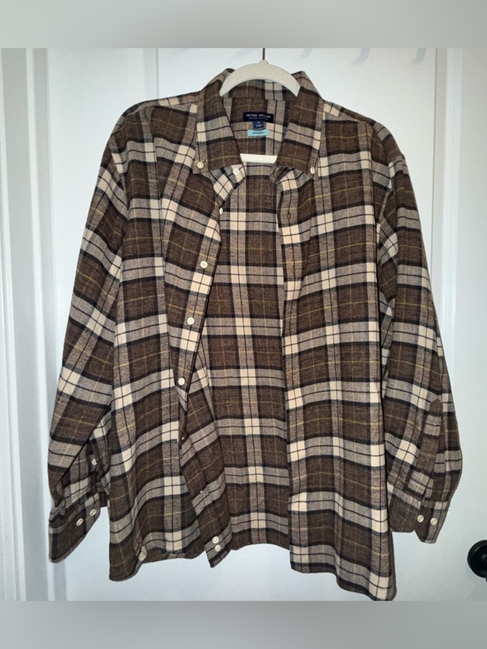 Peter Millar | Brown Plaid Button-Up Japanese Flannel Shirt | Size XL